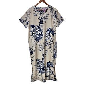 Premier International Women 20W Linen Blend Floral Print Short Sleeve Midi Dress